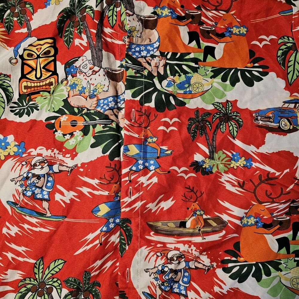 SSLR Shirt Mens 2XL Hawaiian Christmas Surfing Santa Button Up Shirt Ugly - Picture 3 of 5